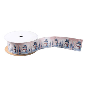 Lazo De Raso Navidades de Winter Forest Snowman   Rosa
