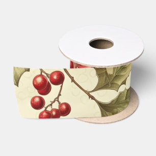 Lazo De Raso Navidades del patrón de Poinsettia y Berries de ép