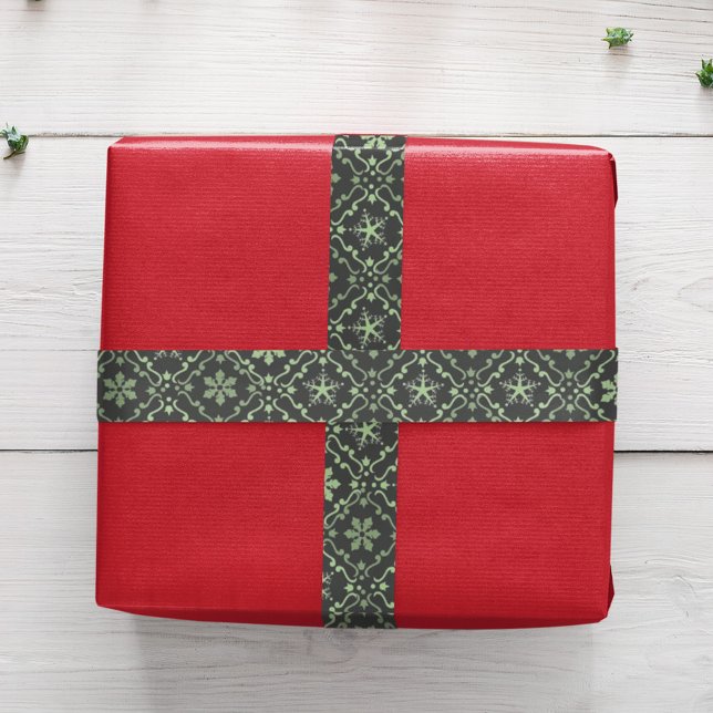 Lazo De Raso Navidades del patrón del copo de nieve verde (Green snowflake pattern ribbon)