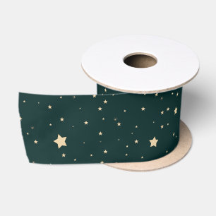 Lazo De Raso Navidades del Patrón Noche Estelar Verde y Oro