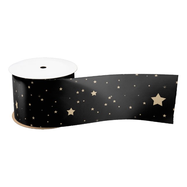 Lazo De Raso Navidades del Patrón Noche Starry Negro y Oro (Carrete)