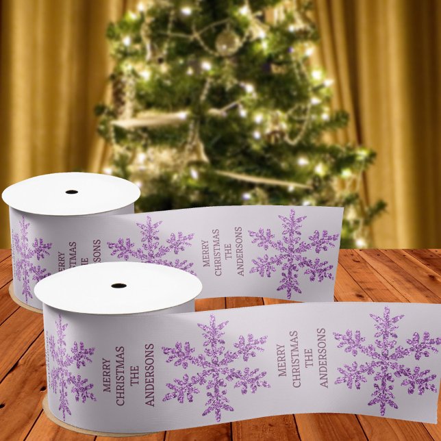 Lazo De Raso Navidades elegantes de moda con copo de nieve Morp (Personalize this festive purple snowflake ribbon and add a custom touch to your Christmas gifts)