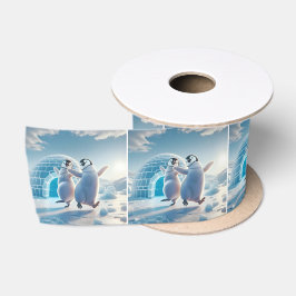 Lazo De Raso Navidades felices bailando pingüinos