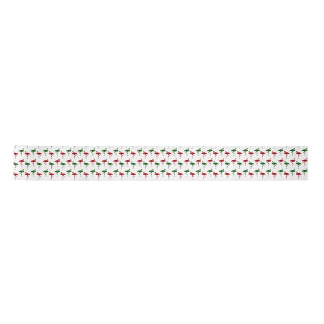 Lazo De Raso Navidades Flamingos Patrón Cinta Roja y Verde (Anverso)