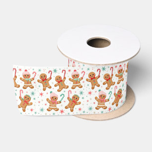 Lazo De Raso Navidades Gingerbread Hombres Sostienen Candy Cane