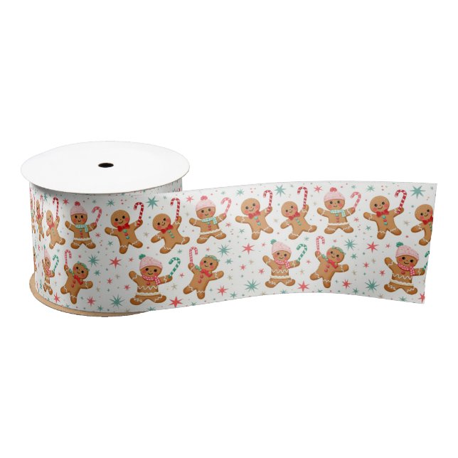 Lazo De Raso Navidades Gingerbread Hombres Sostienen Candy Cane (Carrete)
