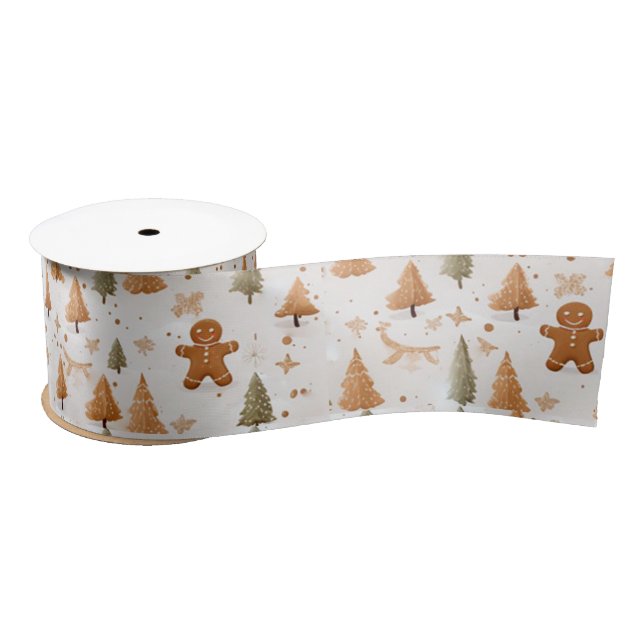 Lazo De Raso Navidades Gingerbread Hombres y Árboles (Carrete)