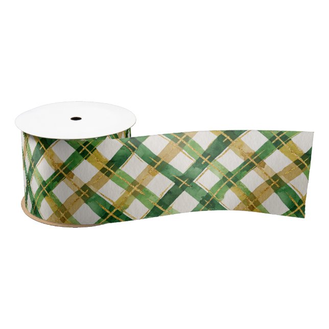 Lazo De Raso Navidades Gold Green Plaid (Carrete)