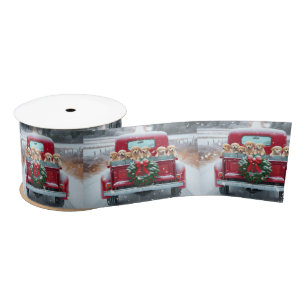 Lazo De Raso Navidades Golden Retriever Cuppies En Camión Retro