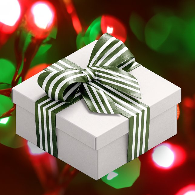 Lazo De Raso Navidades Green oscuro y rayas blancas (Christmas Dark Green and White Striped Satin Ribbon)