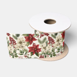 Lazo De Raso Navidades Holly Flowers Satin Ribbon