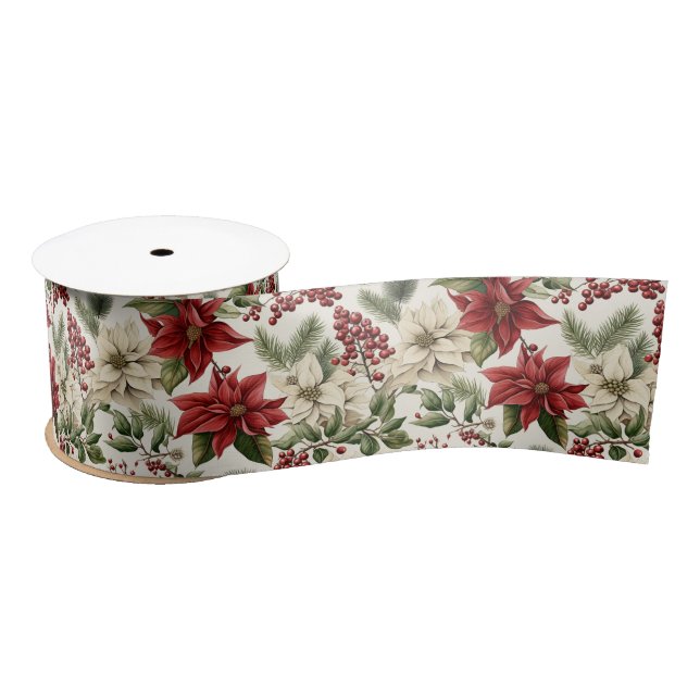 Lazo De Raso Navidades Holly Flowers Satin Ribbon (Carrete)
