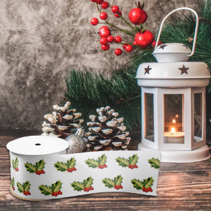 Lazo De Raso Navidades Holly Leaves & Berries