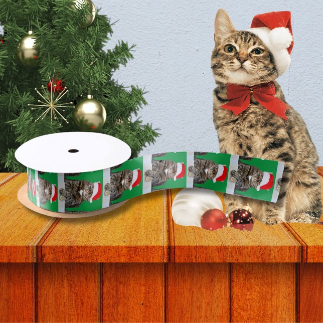 Lazo De Raso Navidades Humbug Foto con Santa Hat (White Snowflakes with Red Background Satin Ribbon)