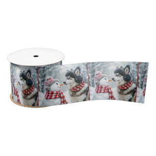 Lazo De Raso Navidades Husky Dog Con Snowman