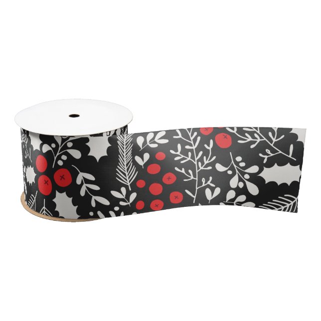 Lazo De Raso Navidades Mistletoe de Red White Black Holly Berri (Carrete)