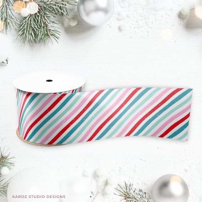 Lazo De Raso Navidades modernos con rayas de caramelo (Ribbon shown in 3 inches wide. Choose size and satin or grosgrain.)