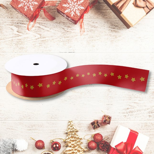Lazo De Raso Navidades Patrón de estrellas de oro Rojo (Subido por el creador)
