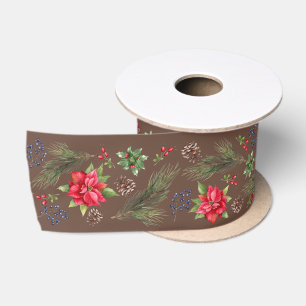 Lazo De Raso Navidades Poinsettia Berries y ramas