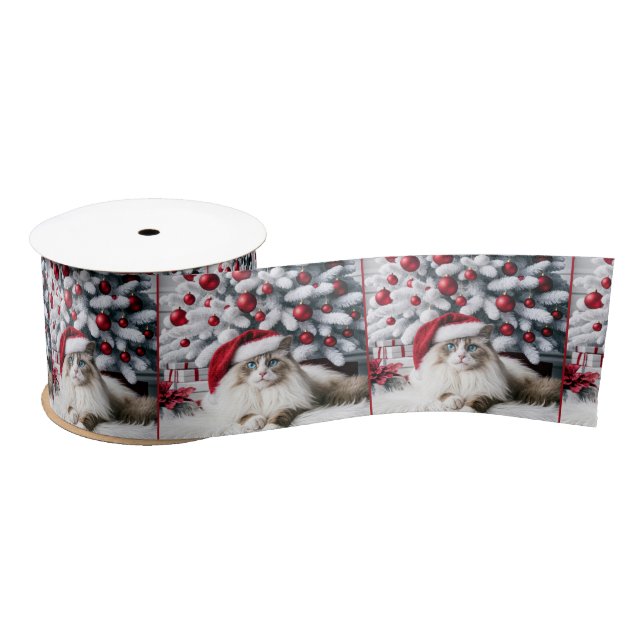 Lazo De Raso Navidades Ragdoll Cat en Santa Hat (Carrete)