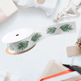 Lazo De Raso Navidades ramas de pino delicado en invierno