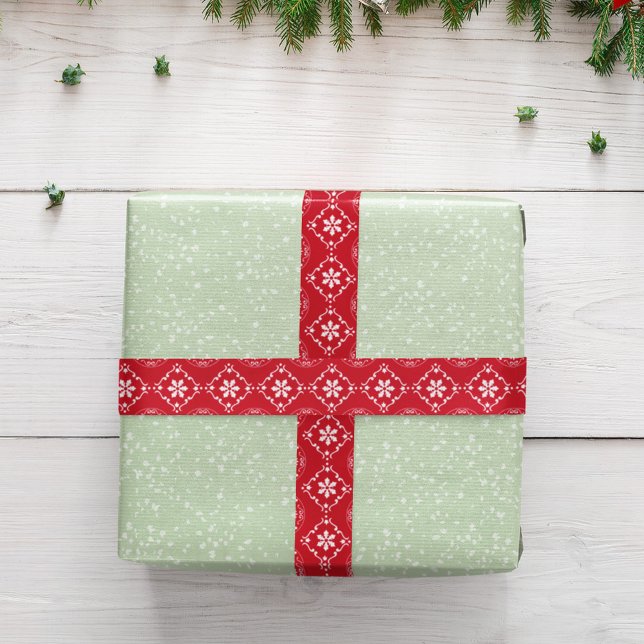 Lazo De Raso Navidades rojos Patrón de copos de nieve simple (Classic red and white snowflake pattern ribbon.)