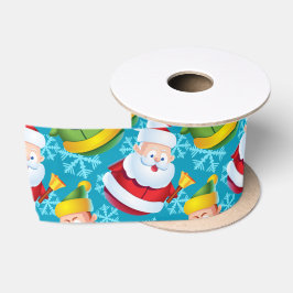 Lazo De Raso Navidades Santa Claus y amigo con el copo de nieve