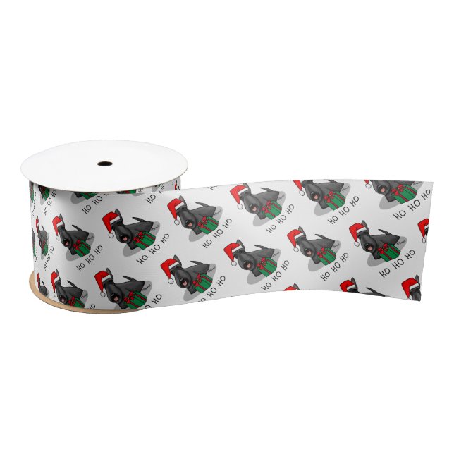 Lazo De Raso Navidades Santa Hat Scottish Terrier (negro) (Carrete)