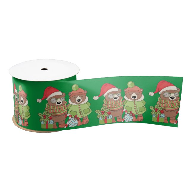 Lazo De Raso Navidades Teddy Bear Pareja con Regalo (Carrete)