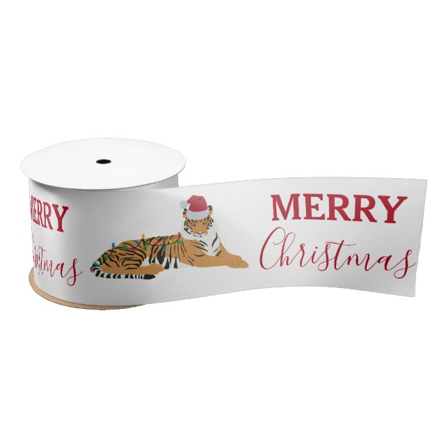 Lazo De Raso Navidades tigre, animal gracioso con Santa Hat (Carrete)