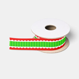 Lazo De Raso Navidades Tiras Rojas y Verdes Lace Blanco