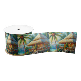 Lazo De Raso Navidades Tropical Hut Palm Tree Beach Lights