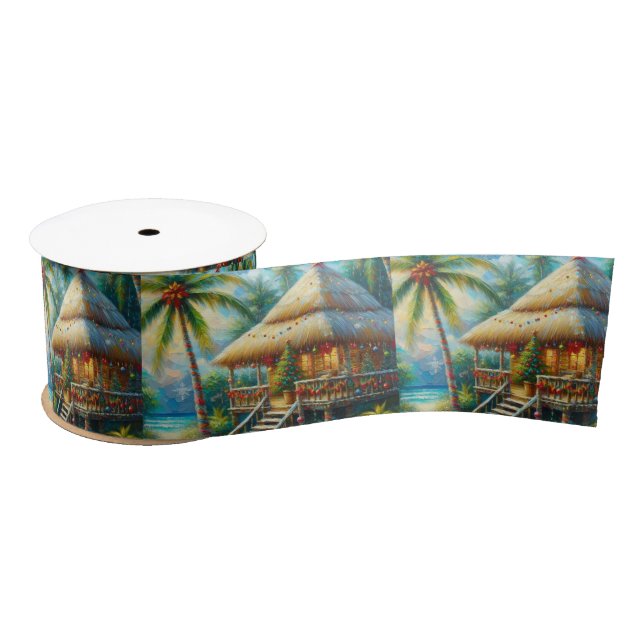 Lazo De Raso Navidades Tropical Hut Palm Tree Beach Lights (Carrete)