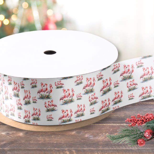 Lazo De Raso Navidades tropicales de Flamingo (Flamingo Tropical Christmas Satin Ribbon)