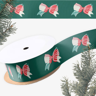 Lazo De Raso Navidades Verde y Rojo Atado Con Vacaciones De Bow