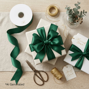 Lazo De Raso Navideño Festivo Verde Esmeralda Oscuro Sólido Lla