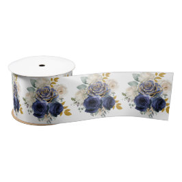 Lazo De Raso Navy Blue and Gold Elegant Flowers 