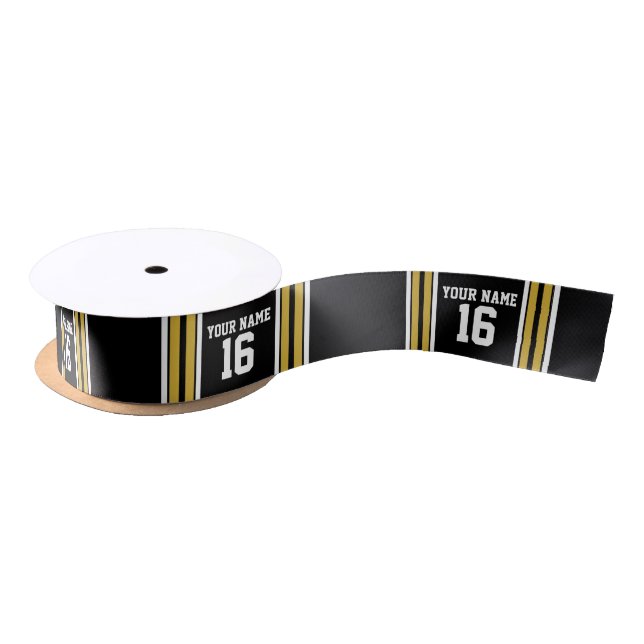 Lazo De Raso Negro con Gold White Stripes Team Jersey (Carrete)