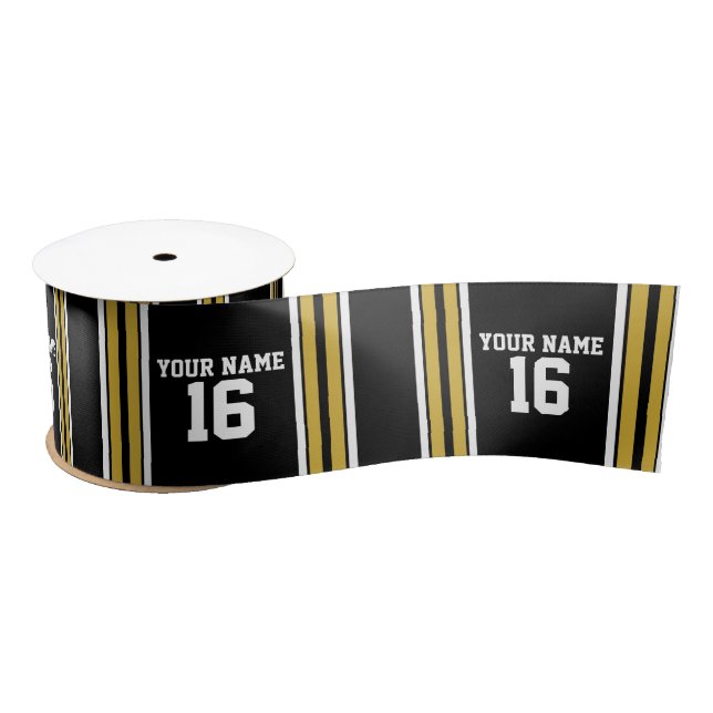 Lazo De Raso Negro con Gold White Stripes Team Jersey (Carrete)