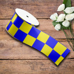Lazo De Raso Neon Blue Yellow Checkered Checkerboard Vintage<br><div class="desc">Tablero de verificación de color azul neón y amarillo | Vintage | Clásica | Trendy | Elegante | Moda | Mínimo</div>