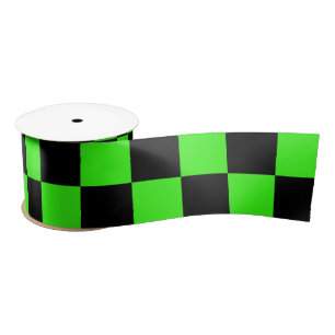 Lazo De Raso Neon Green Black Checkered Checkerboard Vintage