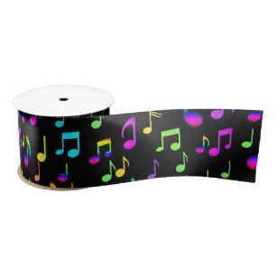 Lazo De Raso Neon Rainbow Musical Notes On Black