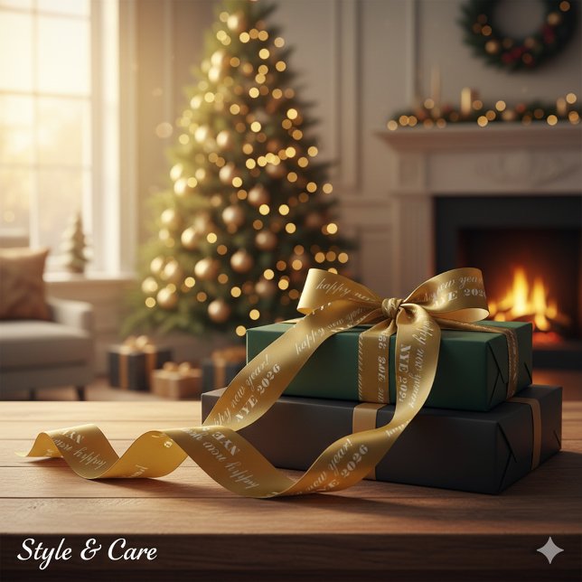 Lazo De Raso New Years Eve Satin Ribbon with Yellow Brown Tones (New Years Eve Satin Ribbon with Yellow Brown Tones)