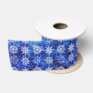 Lazo De Raso Nieve azul que repite copos de nieve