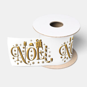 Lazo De Raso Noel de oro para Navidades blancos