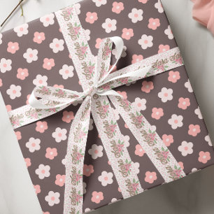 Lazo De Raso Nombre personalizado de floral rosa