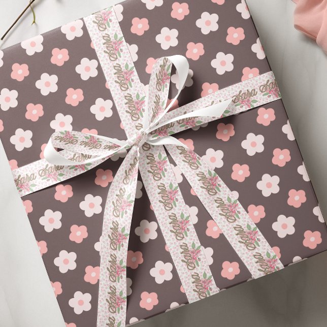 Lazo De Raso Nombre personalizado de floral rosa (Subido por el creador)