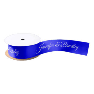 Lazo De Raso Nombre Personalizado Elegante Boda Blanco Azul