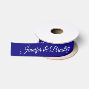 Lazo De Raso Nombre Personalizado Elegante Boda Blanco Azul