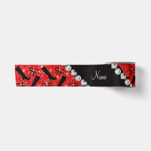 Lazo De Raso Nombre personalizado neón rojo purpurina botas arc